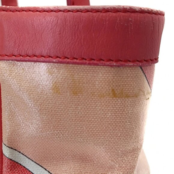 EMILIO PUCCI - Pink Light Pink White Coated Canvas Leather Tote Bag - Picture 7 of 14